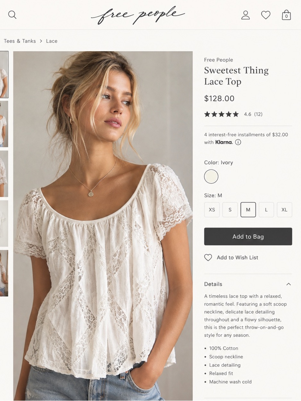 Free People Lace Scoop-Neck Blouse - Ivory